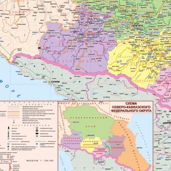 Карта Северо-Кавказского Федерального Округа 150 х 195 см, Globusoff