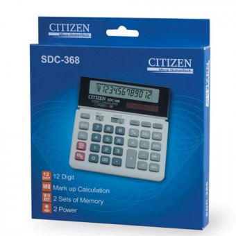 Калькулятор настольный CITIZEN SDC-368, 12 разрядный с двойным питанием