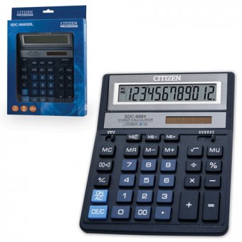 Калькулятор настольный CITIZEN SDC-888XBL, 12 разрядный с двойным питанием