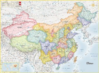 Политическая карта Китая на английском языке, 140*105 см