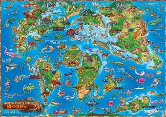Двухсторонняя карта Мира "Популяция Динозавров"