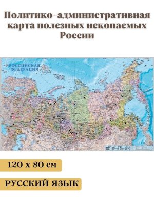 Карта полезных ископаемых России 120х80 см