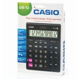 Калькулятор CASIO настольный GR-12-W, 12 разрядов, двойное питание, 209х155 мм, европодвес, черный