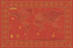 Скатерть "Карта Мира в морском стиле" красная 120*145 см
