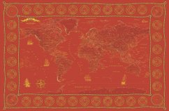 Скатерть "Карта Мира в морском стиле" красная 120*145 см