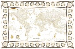 Скатерть непромокаемая "Карта Мира в морском стиле" белая с золотом, 180*145 см