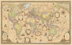 Карта Мира политическая в стиле ретро в тубусе, 1:25М