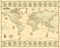 Скатерть "Карта Мира в морском стиле" бежевая, 220*145 см