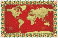 Новогодняя скатерть "Карта Мира" красно-золотая, 220*145 см