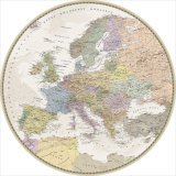 Скатерть круглая непромокаемая "Карта Европы в стиле ретро" d=145 см, обшита  бейкой