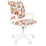 Кресло детское Chairman Kids 103, PL белый, ткань велюр, автобусы, механизм качания спинки