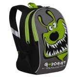 Рюкзак детский Grizzly, 23*35*14см, 2 отделения, 2 кармана, укрепленная спинка, черный-салатовый