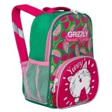 Рюкзак детский Grizzly, 23*30*11см, 1 отделение, 3 кармана, укрепленная спинка, ярко-розовый-зеленый