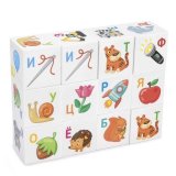 Кубики пластиковые Для умников "Азбука" 12 шт., 4х4х4 см, буквы/картинки на белых кубиках,10 КОР, 712