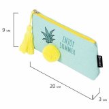 Пенал-косметичка BRAUBERG, канвас с объемной аппликацией, Ananas, 20х3х9 см, 229002
