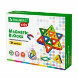 Магнитный конструктор BIG MAGNETIC BLOCKS-34, 34 детали, с колесной базой, BRAUBERG KIDS, 663845