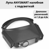 Лупа ANYSMART налобная 1,8/2,3/3,7/4,8x, с подсветкой (2 лампы)